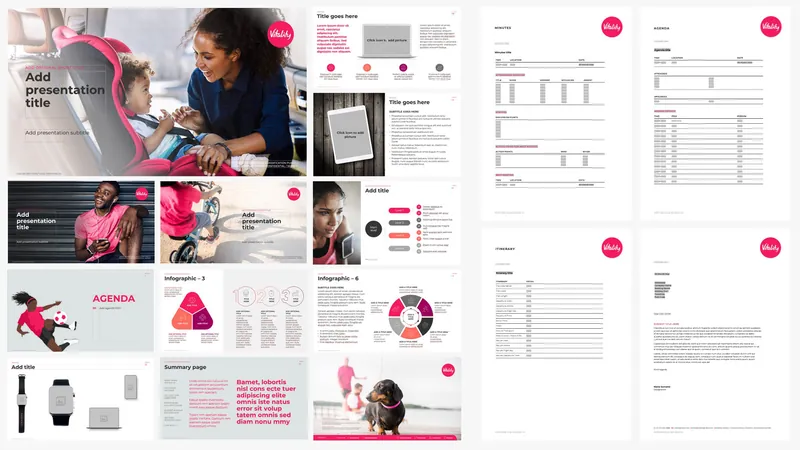 Word template suite with photography, data pages and red brand accents