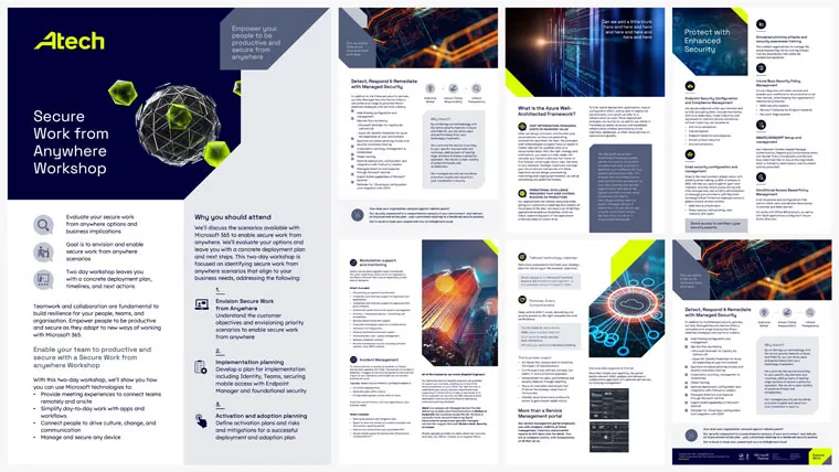 Atech Word report pages with dark imagery and lime green accents