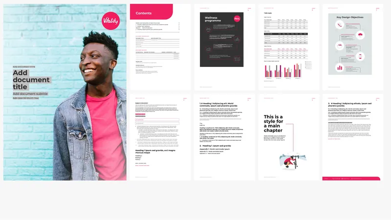 Word template suite with portrait photography and pink brand accents