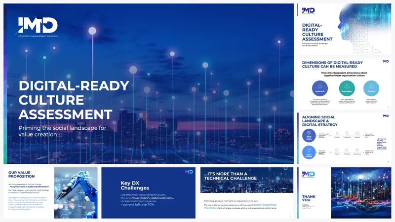 Digital-ready culture assessment presentation in deep blue with network imagery