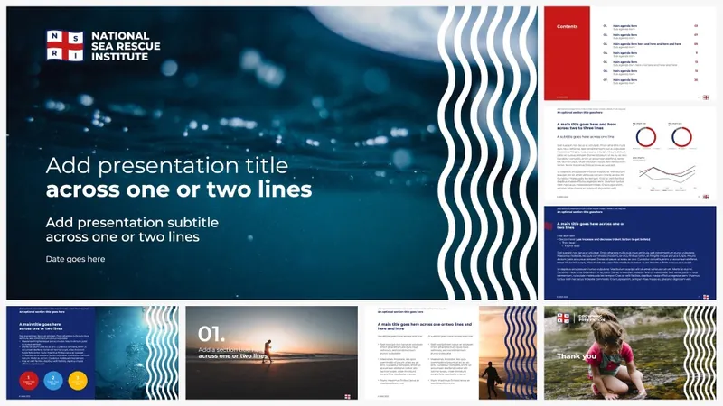 National Sea Rescue Institute presentation template with wave graphics
