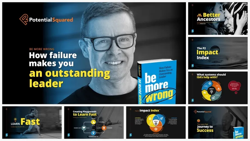 Leadership presentation with dark layouts and yellow highlights