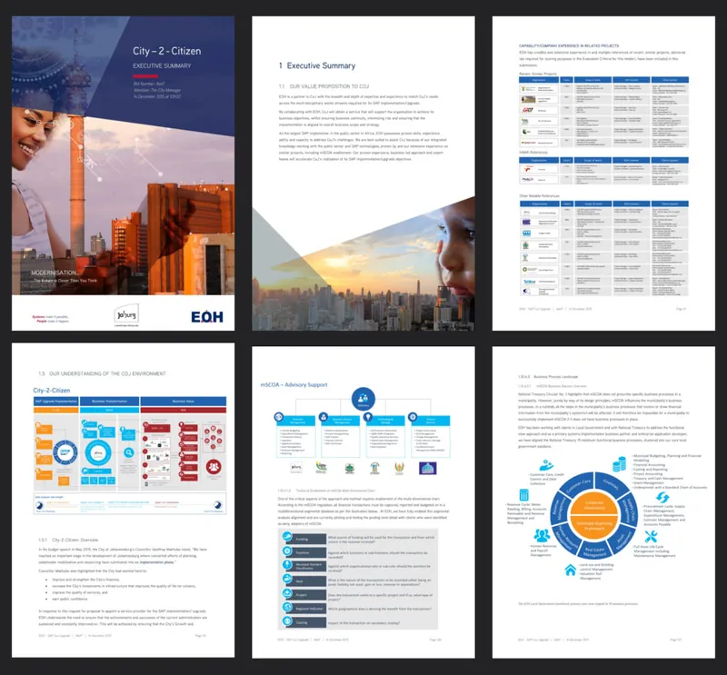 Word report with photography, blue data tables and charts